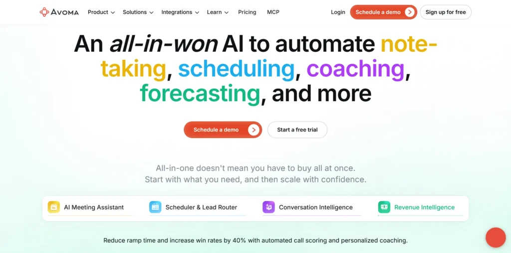 Avoma.com -Everydayaihub.net Screenshot_of_Avoma — AI Platform for Note-taking Scheduling & Coaching_homepage