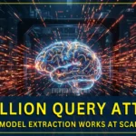 Illustration of large-scale AI model extraction attack using millions of queries