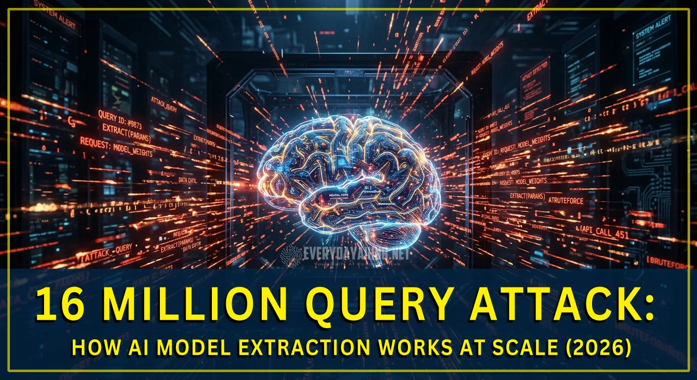 Illustration of large-scale AI model extraction attack using millions of queries