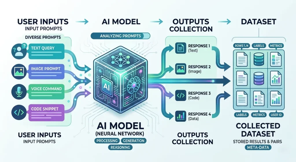 Diagram explaining how AI outputs are collected to train another model