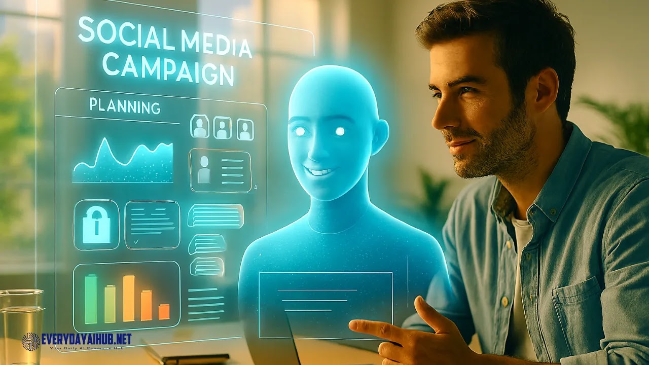 Marketer using AI tools to enhance social media performance and strategy