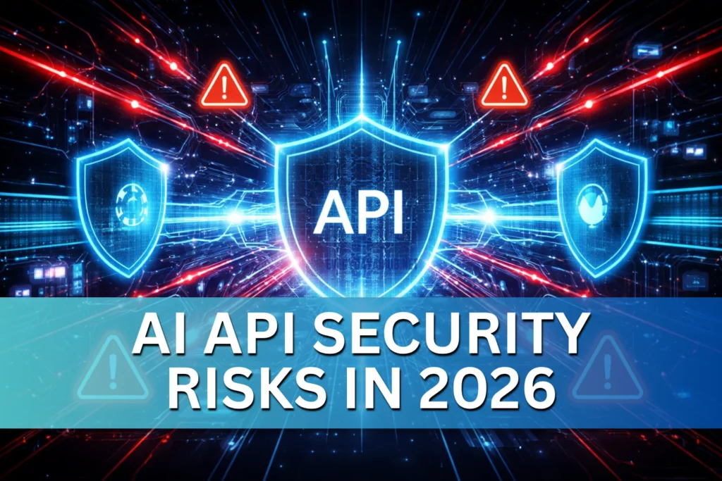 AI API security risks illustration with cyber attack and defense elements