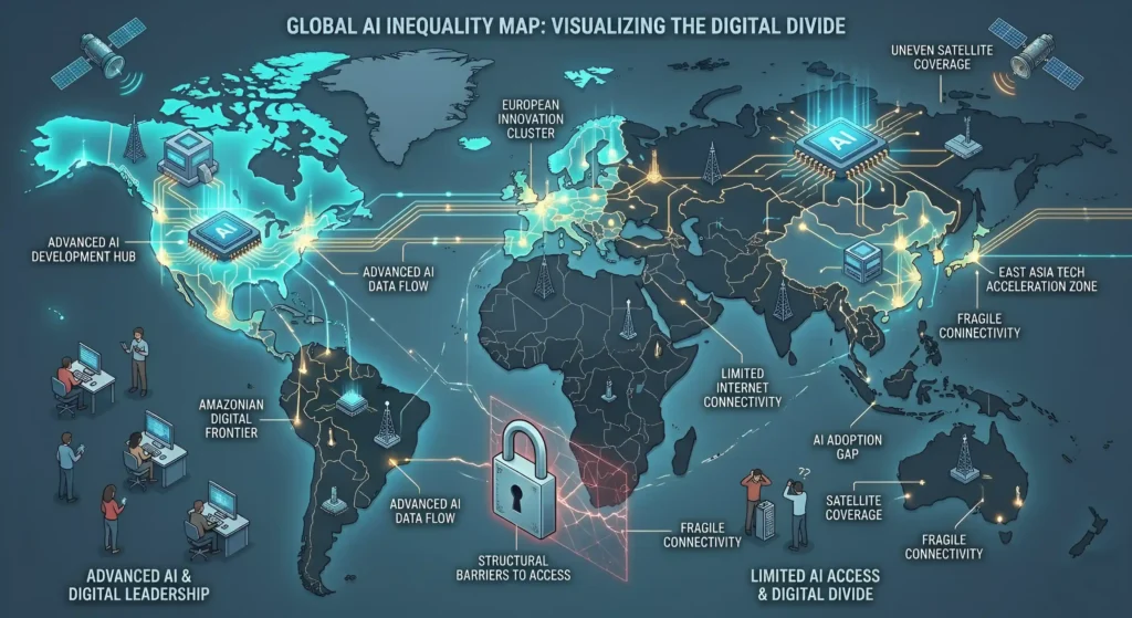 global AI inequality map showing regions with limited access to AI infrastructure