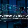 Solo entrepreneur using AI tools and automation dashboards in a modern workspace