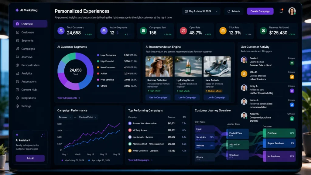 AI marketing system delivering personalized messages to different customers