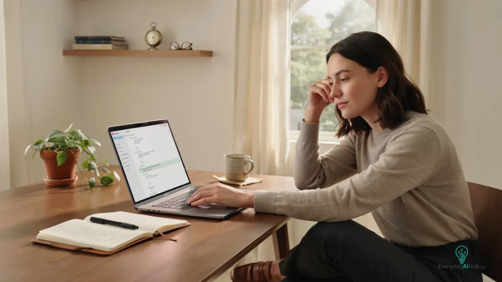 Solo business owner reviewing a customer complaint on a laptop while using ChatGPT to draft a professional response.
