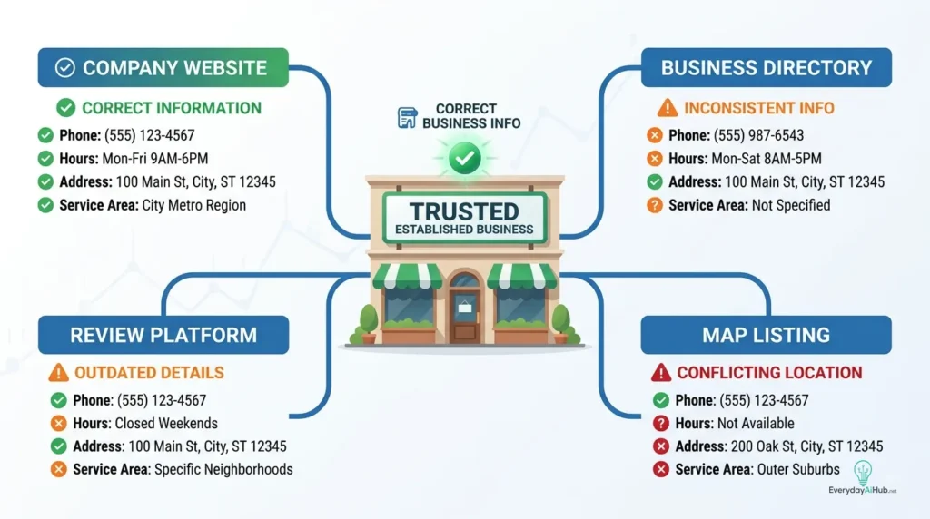 Inconsistent business information across websites and online listings