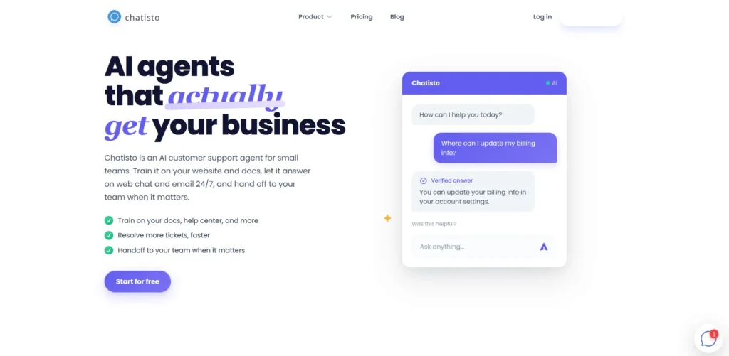 Chatisto AI customer support tools for small business