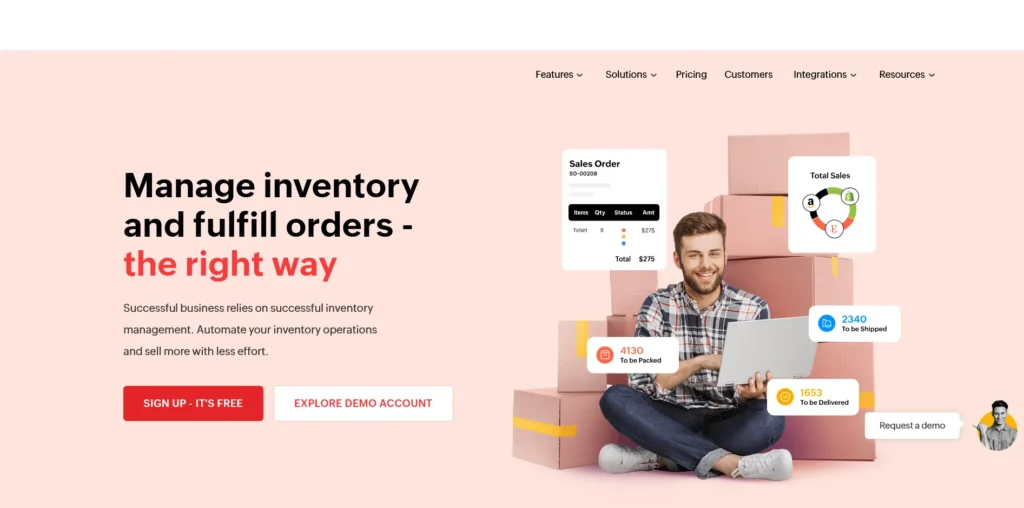 Zoho Inventory dashboard showing stock and order management